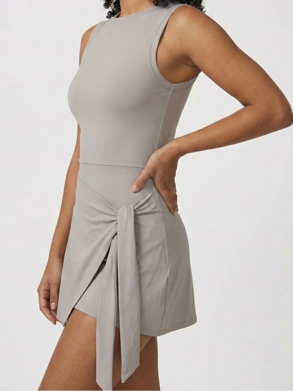 NWOT Sleeveless Tie-Waist Athletic Dress in Light Gray Size Small